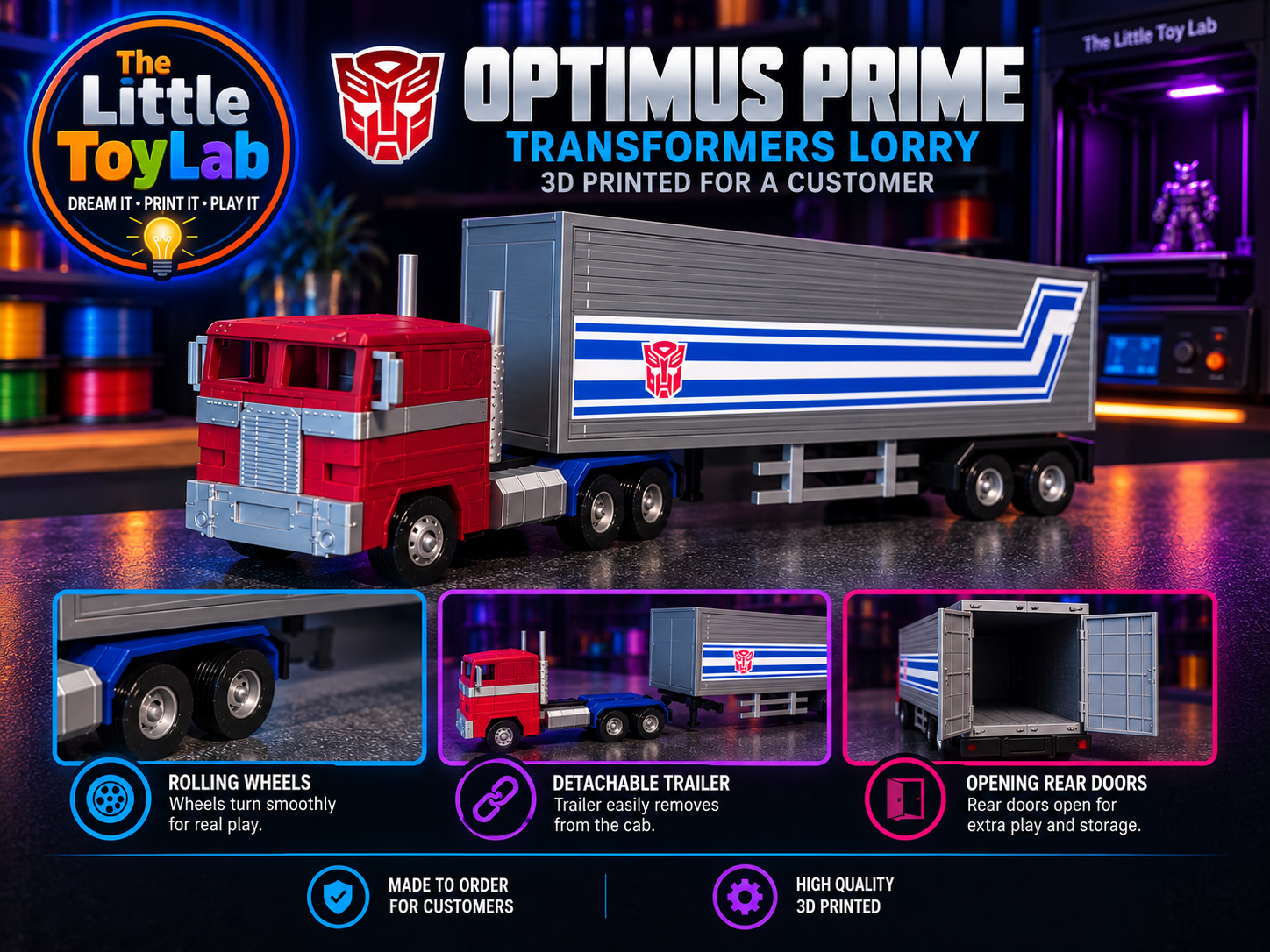 Reggie's custom 3D-printed Transformer lorry